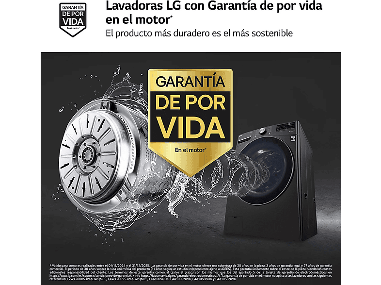 Lavadora carga frontal - LG F0P3CYV2E, 20 kg, 1000 rpm, 14 programas, AI Direct Drive™, TurboWash™360˚, Acero negro