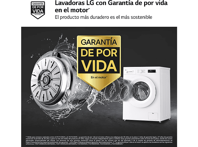 Lavadora carga frontal - LG F4X1008NWH, 8 kg, 1400 rpm, 10 programas, AI Direct Drive™, ThinQ™, Blanco Marfil