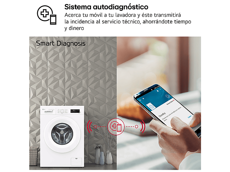 Lavadora carga frontal - LG F4X1008NWH, 8 kg, 1400 rpm, 10 programas, AI Direct Drive™, ThinQ™, Blanco Marfil