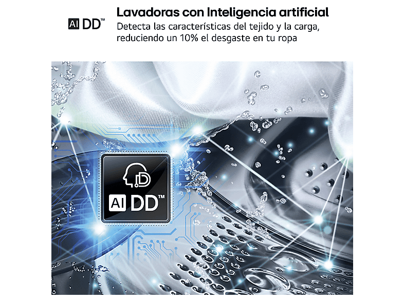 Lavadora carga frontal - LG F4X1009NWK, 9 kg, 1400 rpm, 10 programas, AI Direct Drive™, ThinQ™, Blanco Marfil