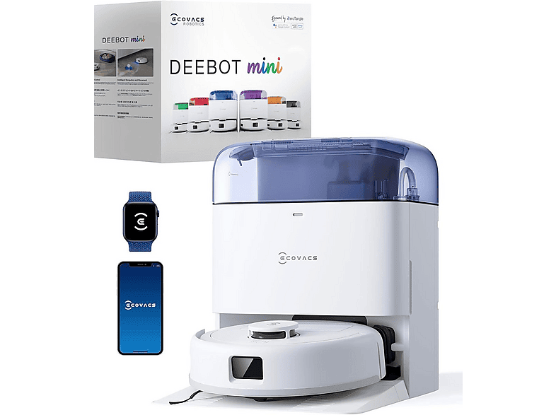 Robot friegasuelos - Ecovacs Deebot Mini Blue, 70 W, Potencia de succión 19,5 kPa, Depósito 0,14 l, Autonomía 128Min., Blanco