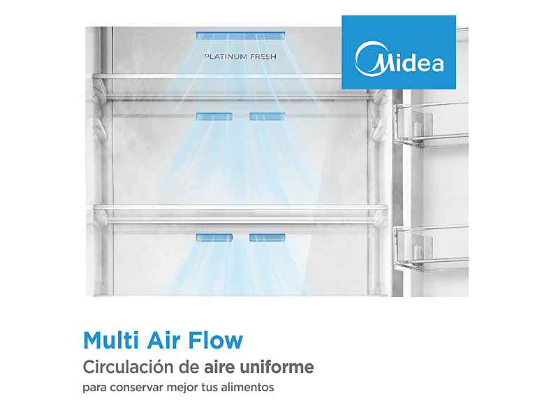 Frigorífico combi - Midea MDRB424FGE01OE, No Frost, 188 cm, Multi Air Flow, 4 Estrellas, Blanco