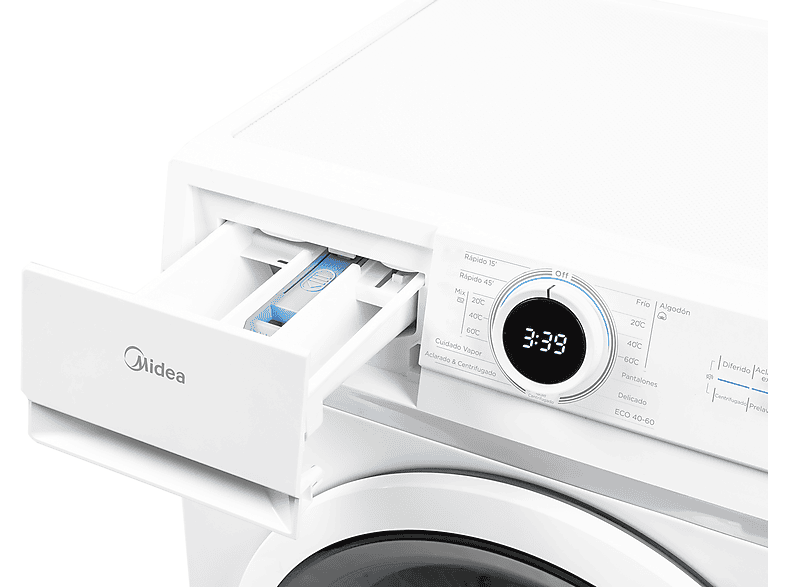 Lavadora carga frontal - Midea MF100W80BA/W-ES, 8 kg, 1400 rpm, 15 Programas, 72dB(A), 47.5 cm Profundidad, Blanco