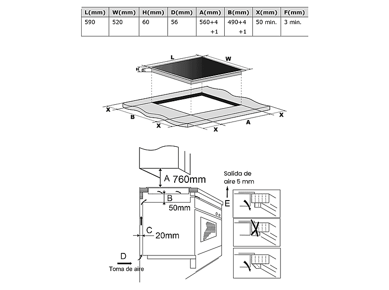 Placa inducción - Infiniton IND3WH8G32, 3 Zonas, Zona grande 32 cm, 59 cm, Modo Boost, Blanco