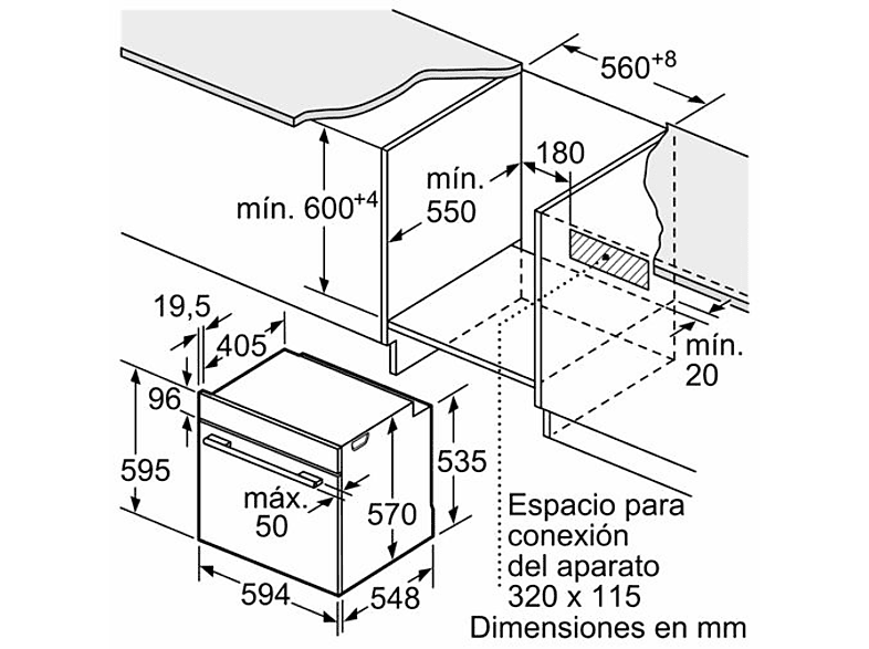 Horno - Bosch HBA514ES3, Serie 4, Multifunción, Limpieza por agua, 71 l, HotAir 3D, Mandos ocultables, 60 cm, inox