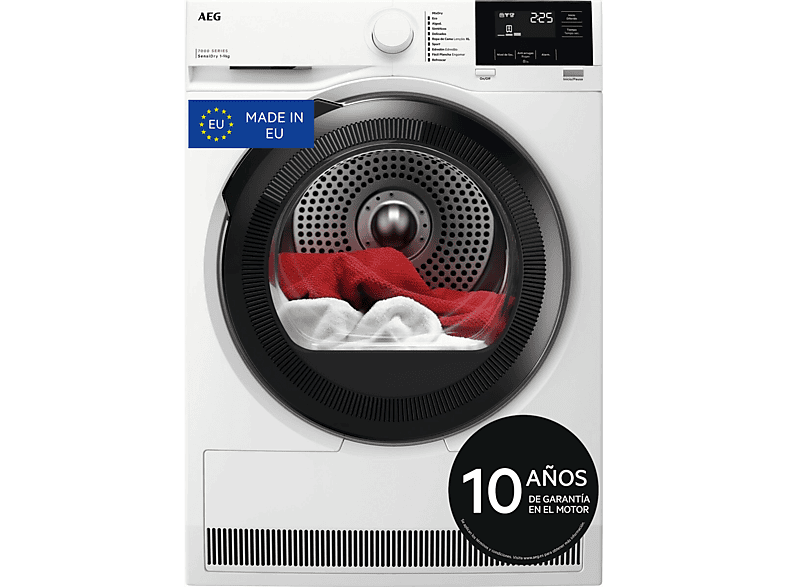 Secadora bomba de calor - AEG TR719G4PB, 9 kg, 10 programas, MixDry, Display LED, Blanco