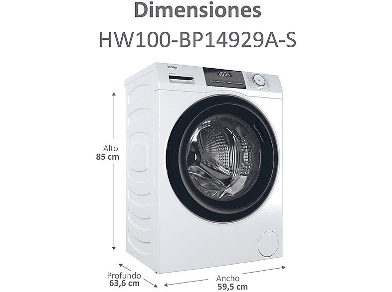 Lavadora carga frontal - Haier I-Pro Series 1 HW100-BP14929A-S, 10 kg, 1400 rpm, Motor Inverter, Antibacterias, Blanco
