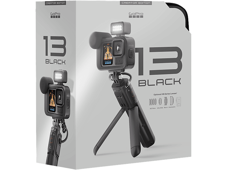 Cámara deportiva - GoPro Hero 13 Black Creator Edition, HyperSmooth 6.0, 5.3K, 27 MP, Autonomía 4.5 h, HDR, Sumergible 10m, Cámara lenta, Negro