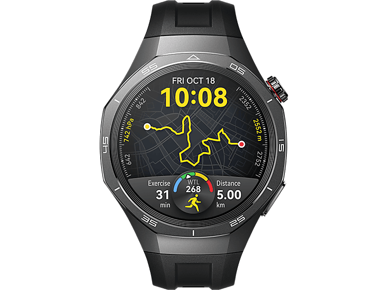 Smartwatch - Huawei Watch GT5 Pro 46mm, Llamadas BT, Respuesta con Teclado, 14 días batería, Compatible iOS/Android, Correa Fluoroelastómero Negro
