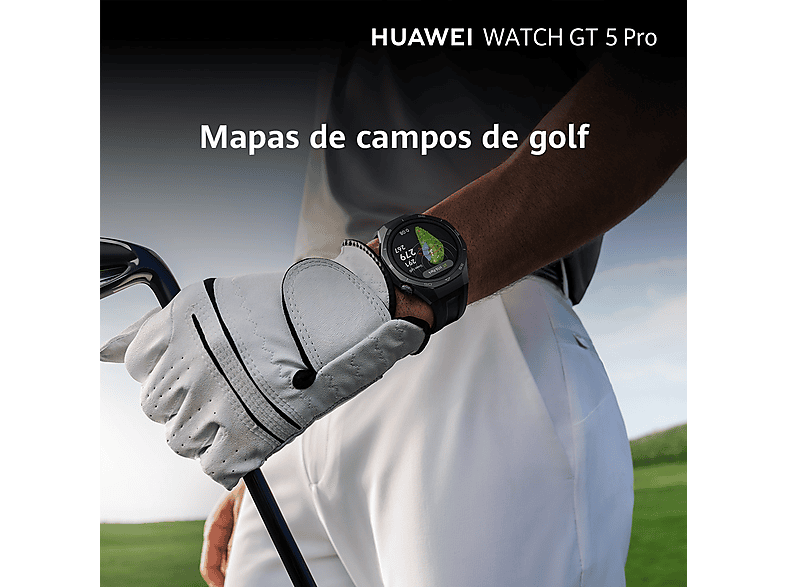 Smartwatch - Huawei Watch GT5 Pro 46mm, Llamadas BT, Respuesta con Teclado, 14 días batería, Compatible iOS/Android, Correa Fluoroelastómero Negro