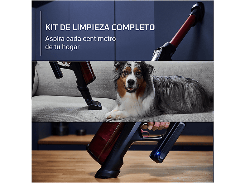 Aspirador escoba - Rowenta RH9A73 X - Force Flex 13.60 Animal Care, 380 W, 0.65 L, 60 min, Sin cables, Multisuperficie, Especial mascotas, Rojo