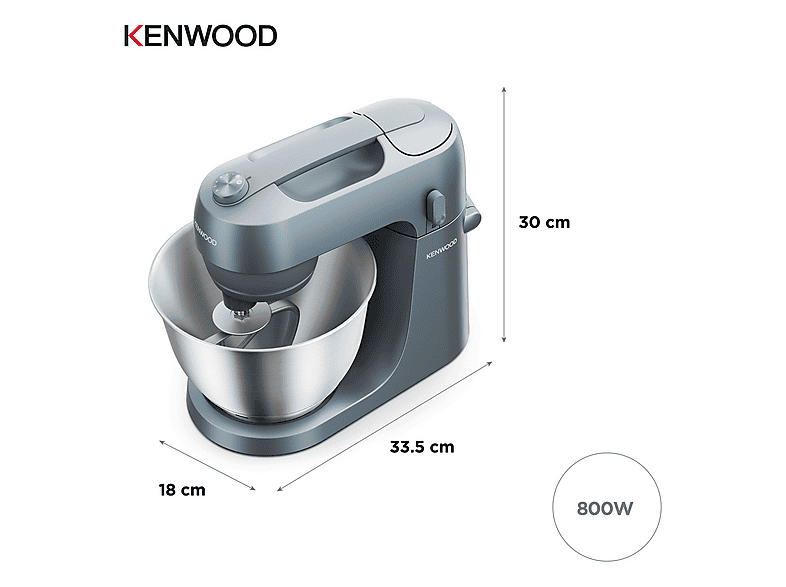 Robot de cocina - Kenwood, Amasador de repostería Kenwood Go KZM35.000GY, 800 W, 4 l, 6 velocidades + Función Pulse, Azul Tormenta