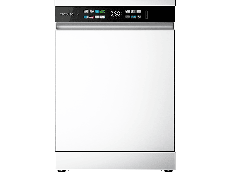 Lavavajillas - Cecotec Bolero Aguazero 6210 D, 15 cubiertos, 14 programas, 60 cm, Tercera bandeja, Pantalla FullColor XXL, Dual Zone Wash, White