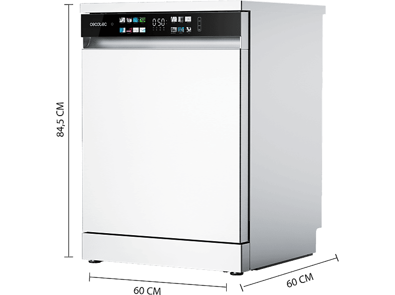 Lavavajillas - Cecotec Bolero Aguazero 6210 D, 15 cubiertos, 14 programas, 60 cm, Tercera bandeja, Pantalla FullColor XXL, Dual Zone Wash, White