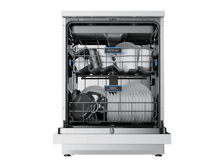Lavavajillas - Cecotec Bolero Aguazero 6210 D, 15 cubiertos, 14 programas, 60 cm, Tercera bandeja, Pantalla FullColor XXL, Dual Zone Wash, White