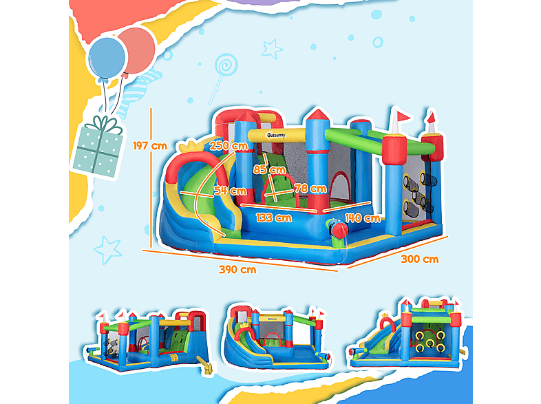 Castillo Hinchable - Outsunny 342-040V90, a partir de 5 año(s), Multicolor