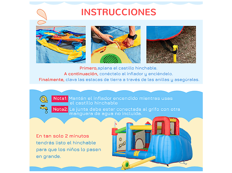 Castillo Hinchable - Outsunny 342-040V90, a partir de 5 año(s), Multicolor