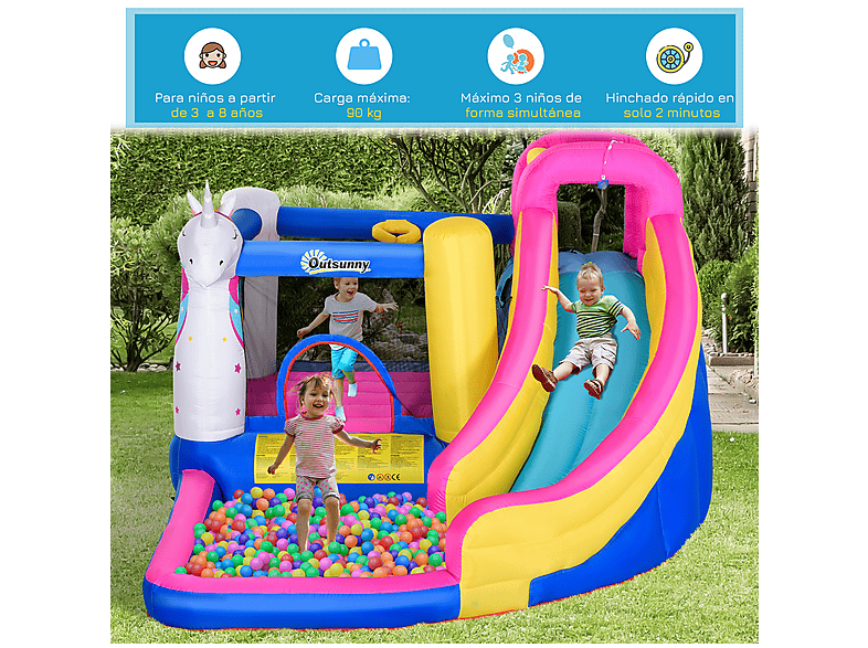 Castillo Inflable Infantil - Outsunny 342-027V90, a partir de 3 año(s), Multicolor