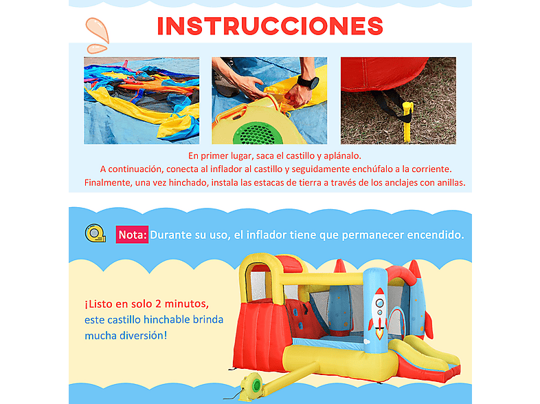 Castillo Hinchable - Outsunny 330x265x185 cm, a partir de 3 año(s), Multicolor