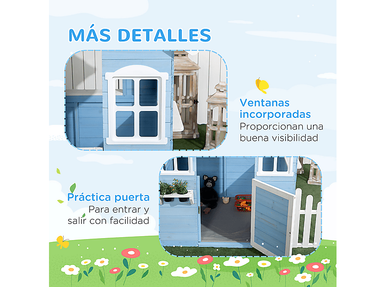 Casa de madera - Outsunny 345-025V00BU, a partir de 3 año(s), Azul
