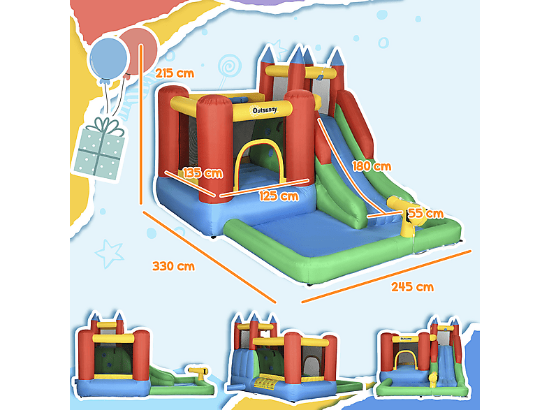 Castillo Hinchable - Outsunny 330x245x215 cm, a partir de 3 año(s), Multicolor