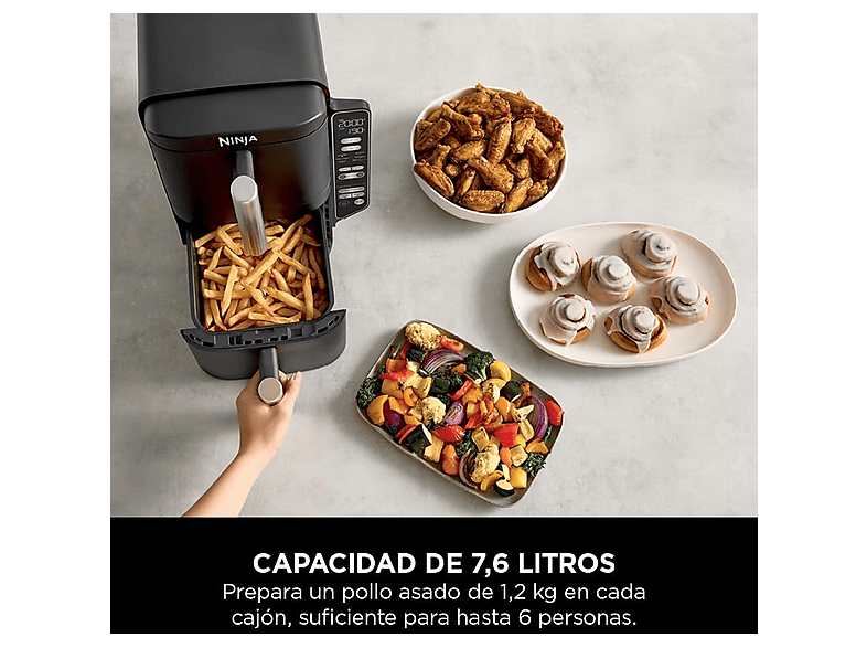 Freidora de aire - Ninja SL300EU, 2470 W, 7.6 l dividido en 2 bandejas, Negro