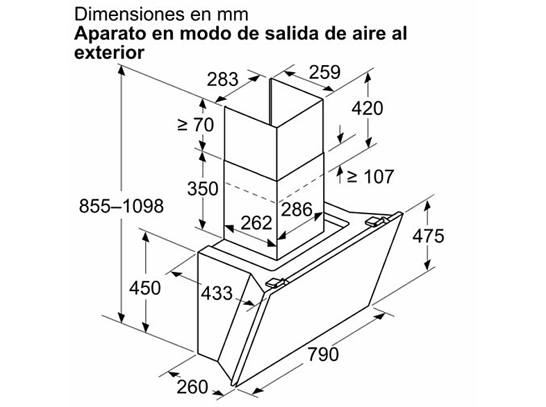 Campana decorativa - Bosch DWK81AN60, Serie 6, 4 velocidades, 432 m³/h, Home Connect, Conexión Placa - Campana, 79 cm, Cristal negro