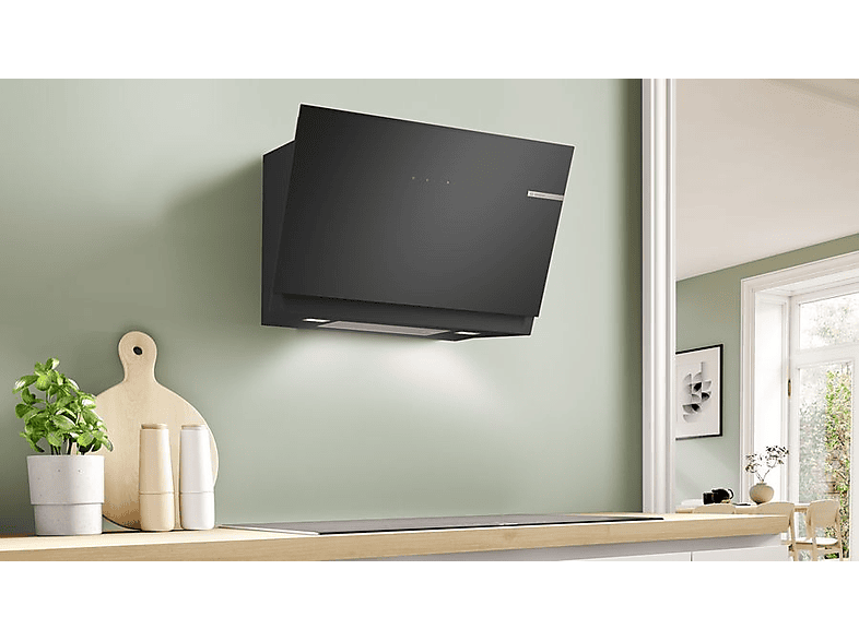 Campana decorativa - Bosch DWK81AN60, Serie 6, 4 velocidades, 432 m³/h, Home Connect, Conexión Placa - Campana, 79 cm, Cristal negro
