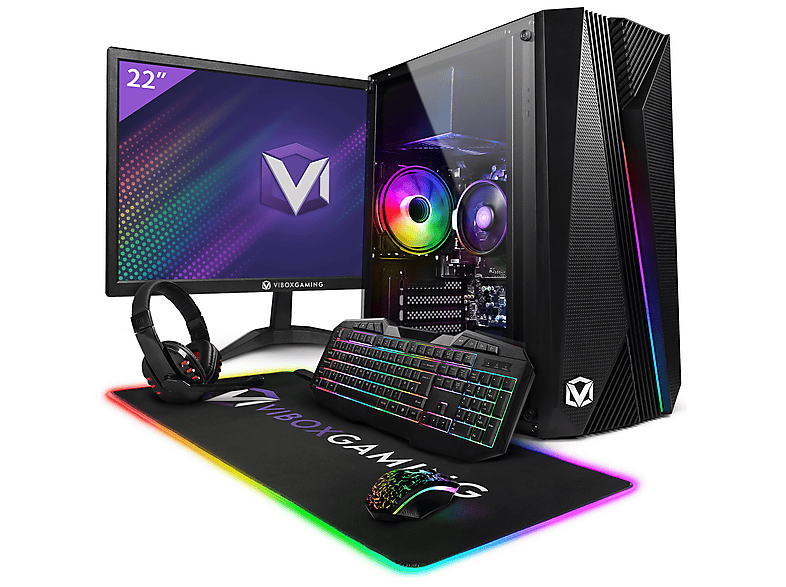 Pack PC Gaming - Vibox I-72, Ryzen 3 3200G, 8 GB RAM, 480 GB SSD, Radeon™ RX Vega 8, Linux, Monitor 22 " Full-HD, Negro