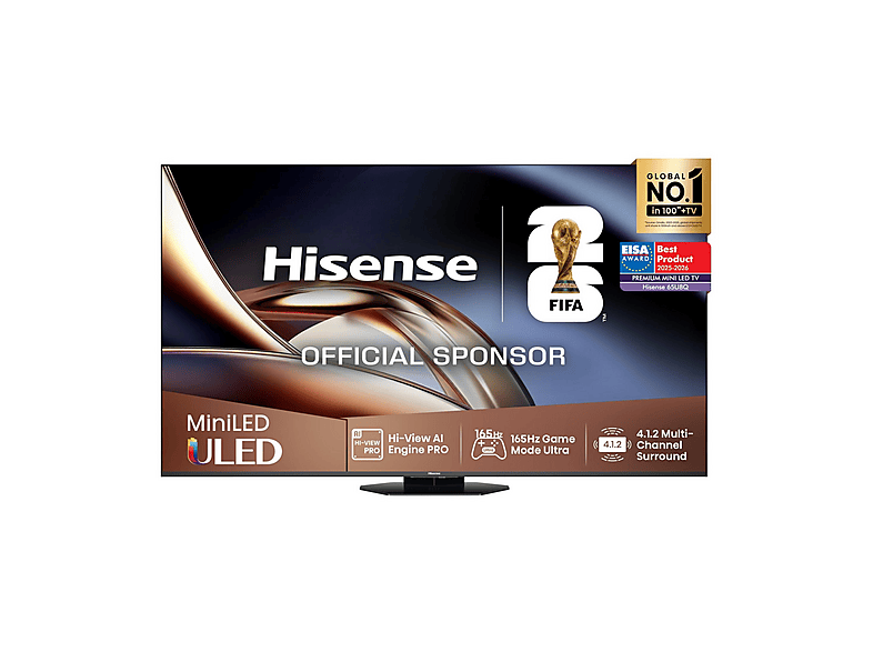 TV Mini LED 65" - Hisense 65U8Q/MINILED/165HZ/4.2.2, UHD 4K, Quad Core MT9655, Smart TV, Negro