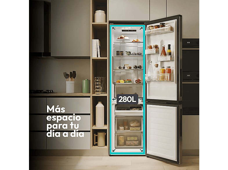 Frigorífico combi - Candy City Fresco CNCQ2T518EX, Total No Frost Circle+, 182 cm, 279 l, Iluminación LED, Inox