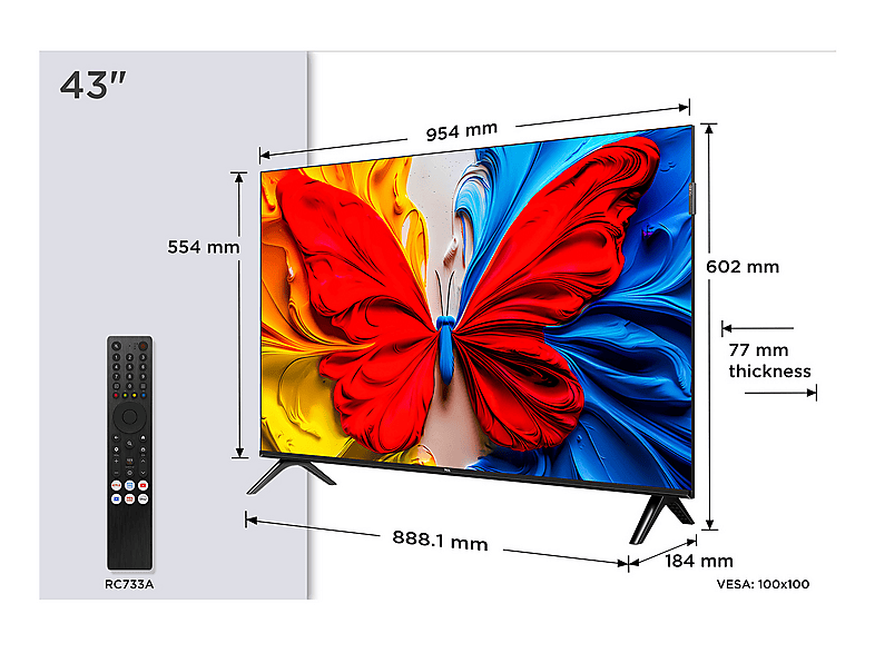 TV QLED - TCL S5K 43S5K, Full-HD, Smart TV, DVB-T2 (H.265), Negro