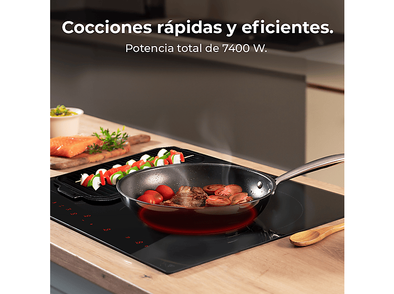 Placa de inducción - Cecotec Bolero Squad I 3600 FullFlex, 1 zona Flex + 1 zona extra grande de 32 cm zonas, 590 mm, Negro