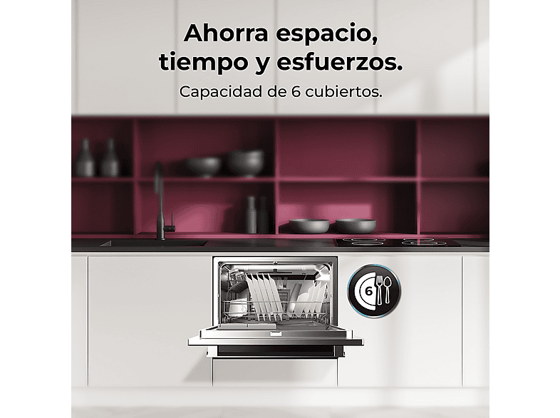 Lavavajillas compacto - Cecotec Bolero Aguazero 2400 Black Glass D, 6 servicios, 5 programas, 55 cm, Negro
