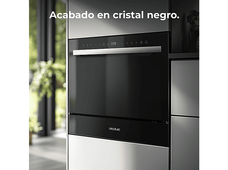 Lavavajillas compacto - Cecotec Bolero Aguazero 2400 Black Glass D, 6 servicios, 5 programas, 55 cm, Negro