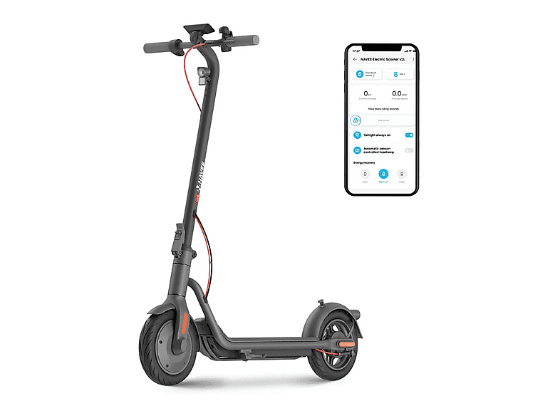 Patinete eléctrico - Navee Urbano V25, Pot. máx. 600 W, Carga máx. 100 kg, Negro, gris
