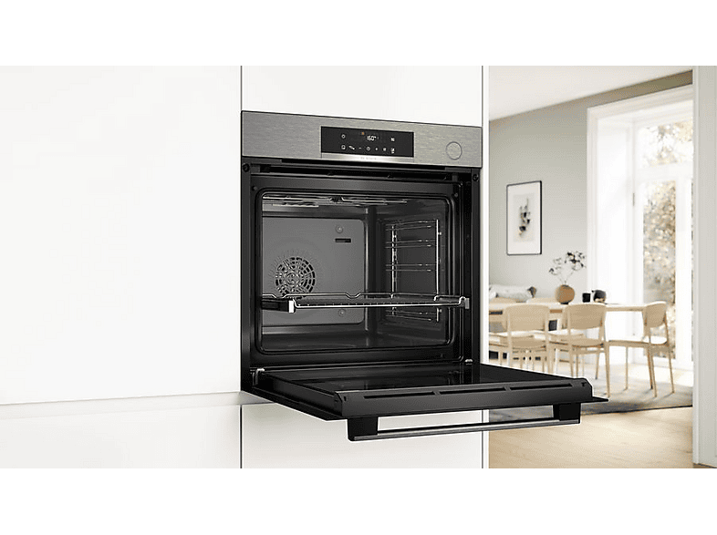 Horno a vapor - Bosch HRG532ES3, Serie 4, Multifunción, Aquálisis, 71 l, 60 cm, 3D Hotair, Panel trasero autolimpiante, Inox