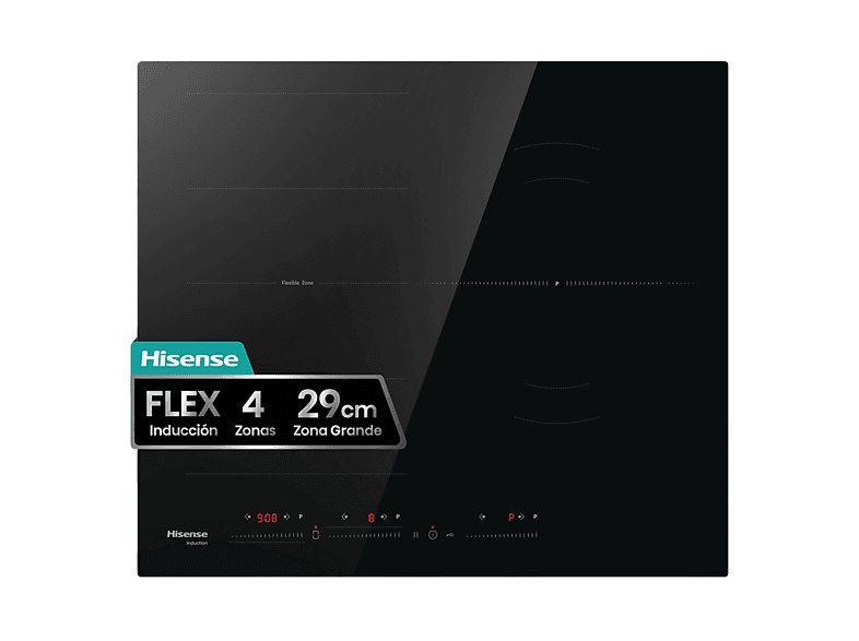 Placa inducción - Hisense HI6352BSCE, 3 zonas, Zonas Flex, Zona XL 29 cm, 7400W, 59 cm, Negro