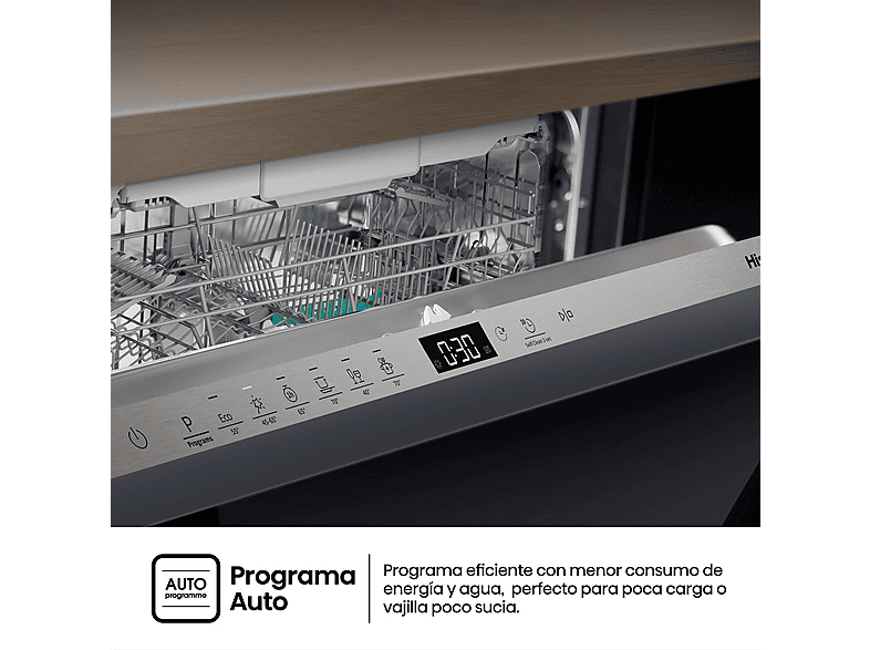 Lavavajillas integrable - Hisense HV16D5, 16 servicios, 6 programas, 59.8 cm, Cestas flexibles, Tres programas, Sin Panelar