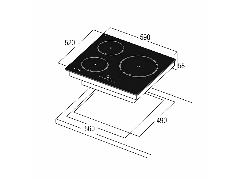 Placa de inducción - Cata IB 6403 E2 BK, 3 zone(s) zonas, 59 cm, Negro
