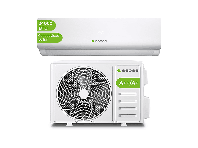 Aire acondicionado Split 1x1 - Aspes AAAS1200W, 12000 fg/h, Función Inverter, Blanco