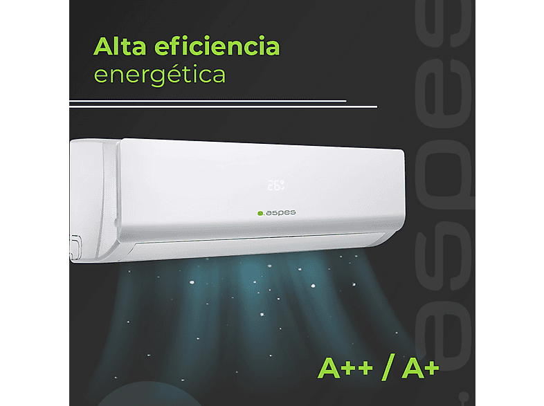 Aire acondicionado Split 1x1 - Aspes AAAS1200W, 12000 fg/h, Función Inverter, Blanco