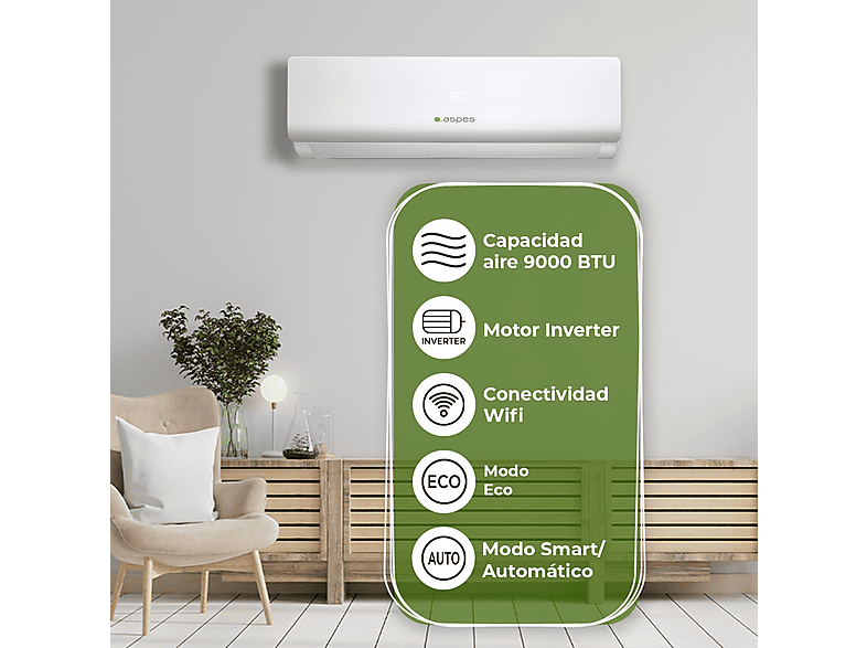Aire acondicionado Split 1x1 - Aspes AAAS900W, Función Inverter