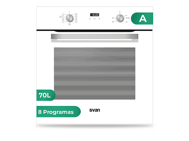 Horno multifunción - Svan SHM8700DCB, Libre instalación, 70 l, 59,5 cm, Cristal blanco