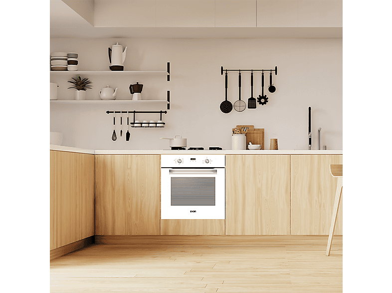 Horno multifunción - Svan SHM8700DCB, Libre instalación, 70 l, 59,5 cm, Cristal blanco