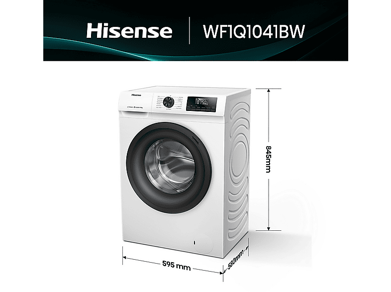 Lavadora carga frontal - Hisense WF1Q1041BW, 10 kg, 1400 Rpm, Función Vapor, Eficiencia A-20%, Blanco