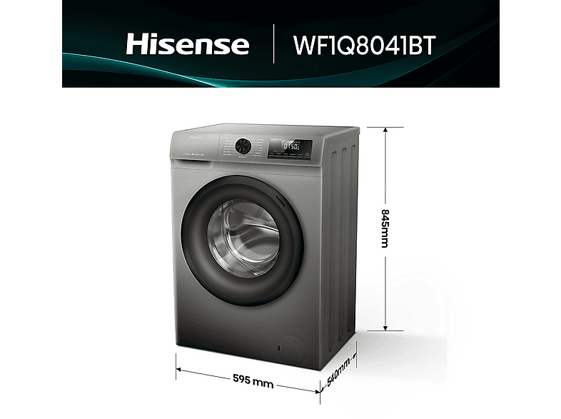 Lavadora carga frontal - Hisense WF1Q8041BT, 8 kg, 1400 Rpm, Función Vapor, Eficiencia A-20%, Gris