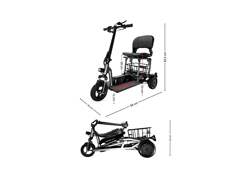 Triciclo eléctrico plegable - Careway Lite Travel Version, Black