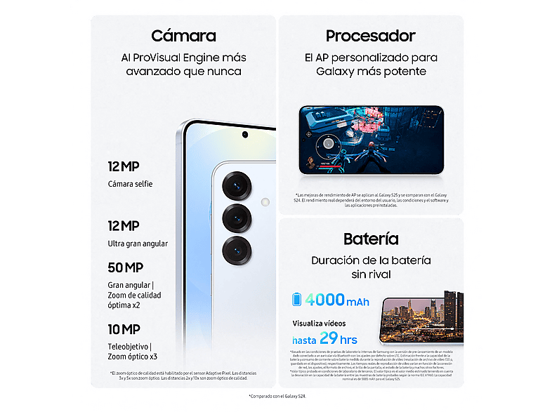 Móvil - Samsung Galaxy S25, Navy, 128 GB, 12 GB RAM, 6.2" FHD+ con IA, Snapdragon 8, 4000 mAh, Android 15
