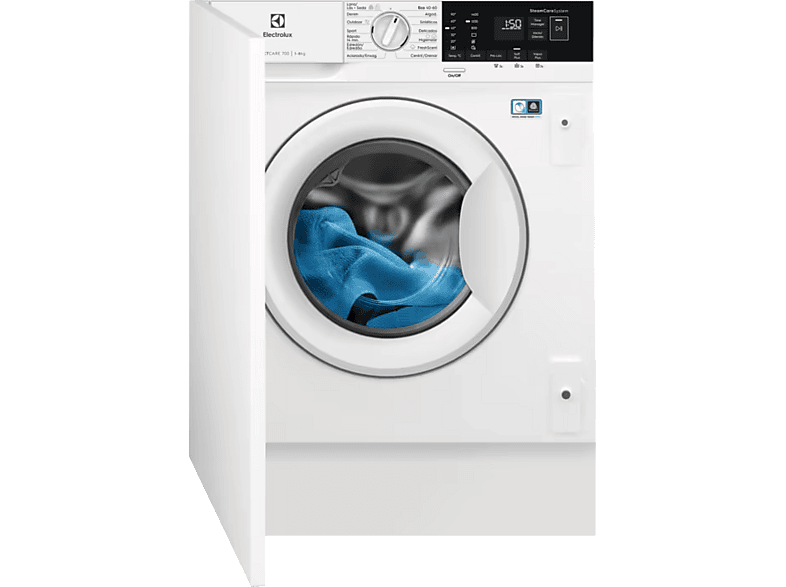 Lavadora integrable - Electrolux EN7F4842OF, 8 kg, 1400 rpm, 14 programas, Función Vapor, Sin panelar